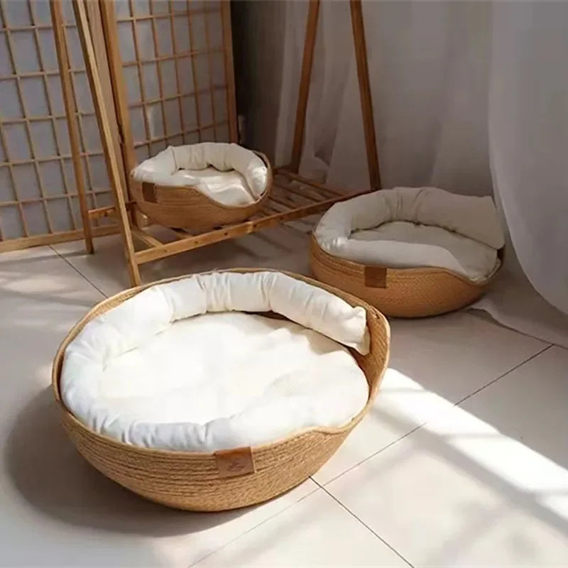 Handmade Wicker Pet Basket Bed with cushion