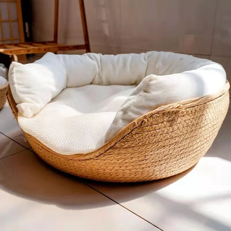 Handmade Wicker Pet Basket Bed with cushion